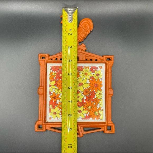 Orange Rooster Trivet with Floral Tile - Picture 3 of 4